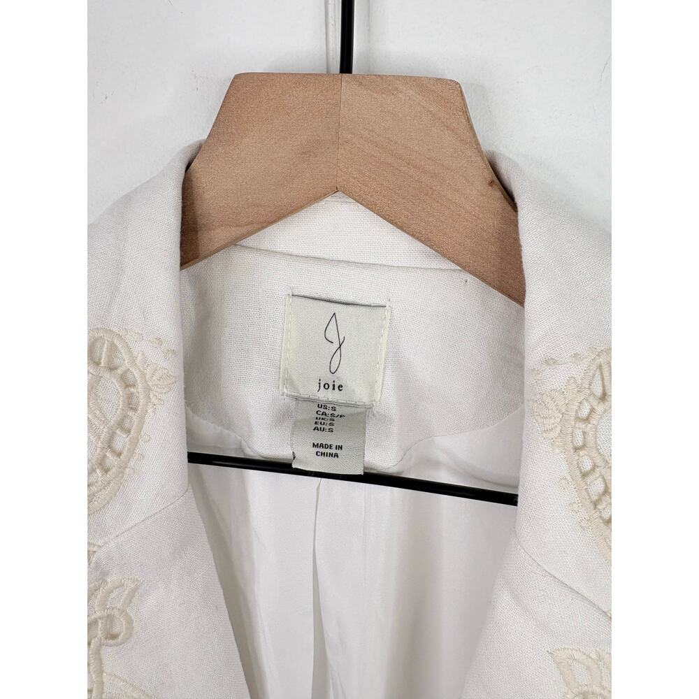 Joie | Linen Blend Embroidered Scallop Edge Blazer Jacket Small Ivory White - Picture 9 of 10